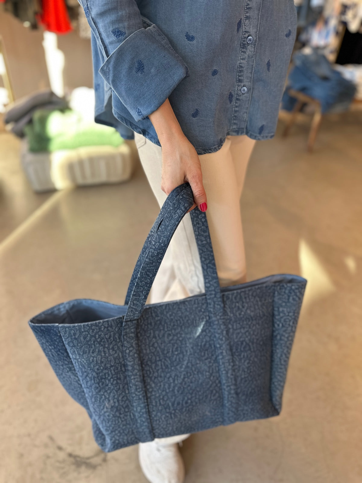 Pctailina Denim Shopper Blue Denim Leo