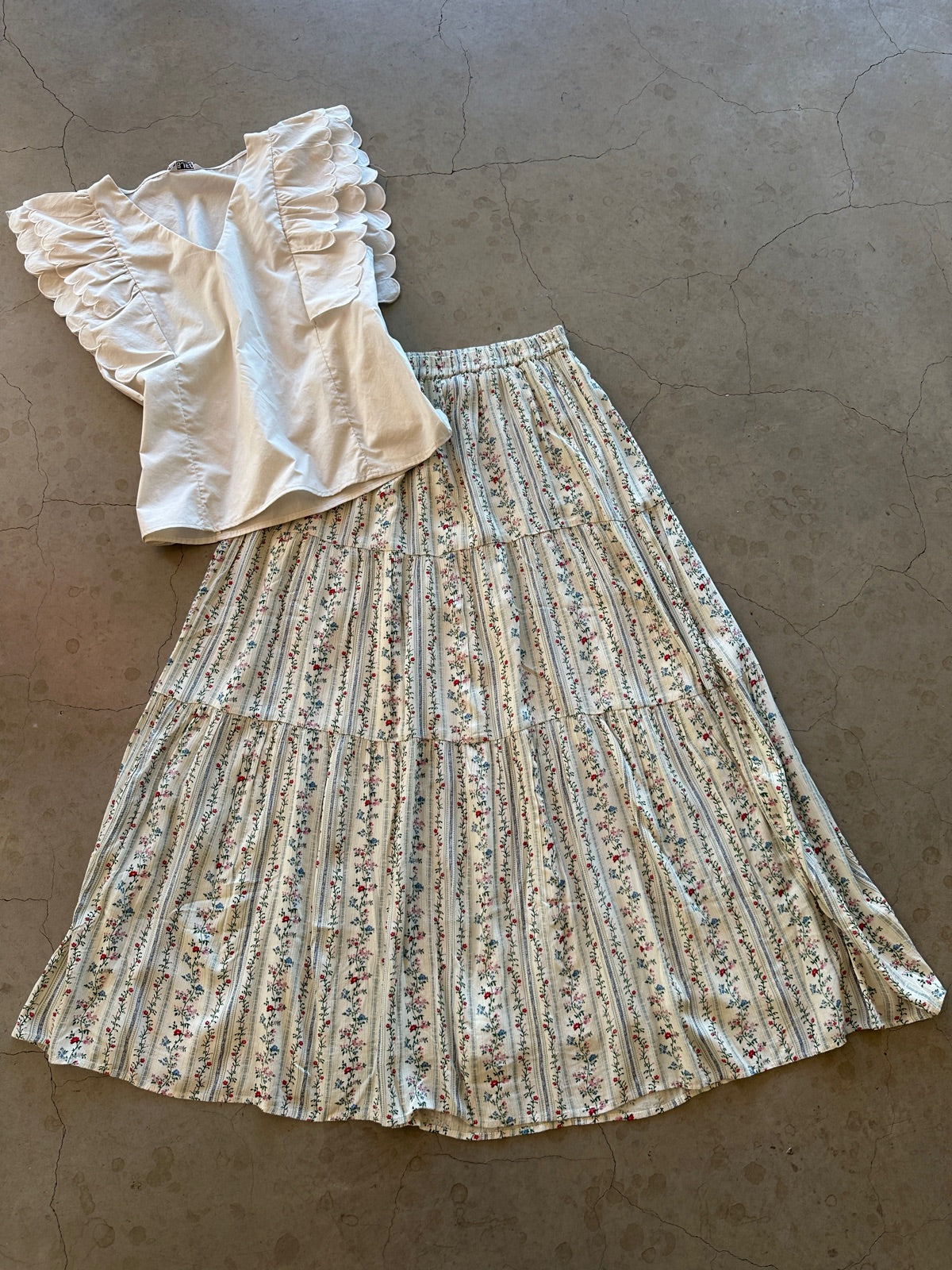 Pctaitlyn Ankle Skirt Birch Striped Flower