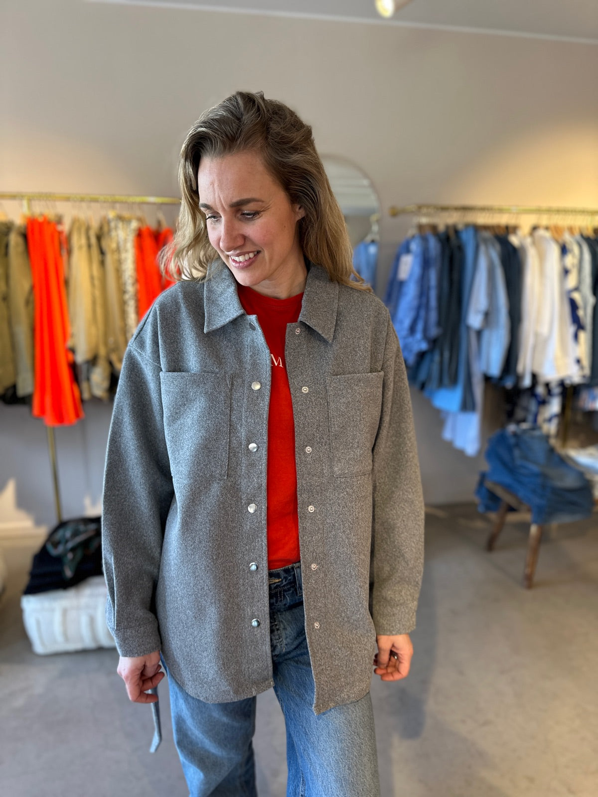 Pcvega Shacket Medium Grey Melange