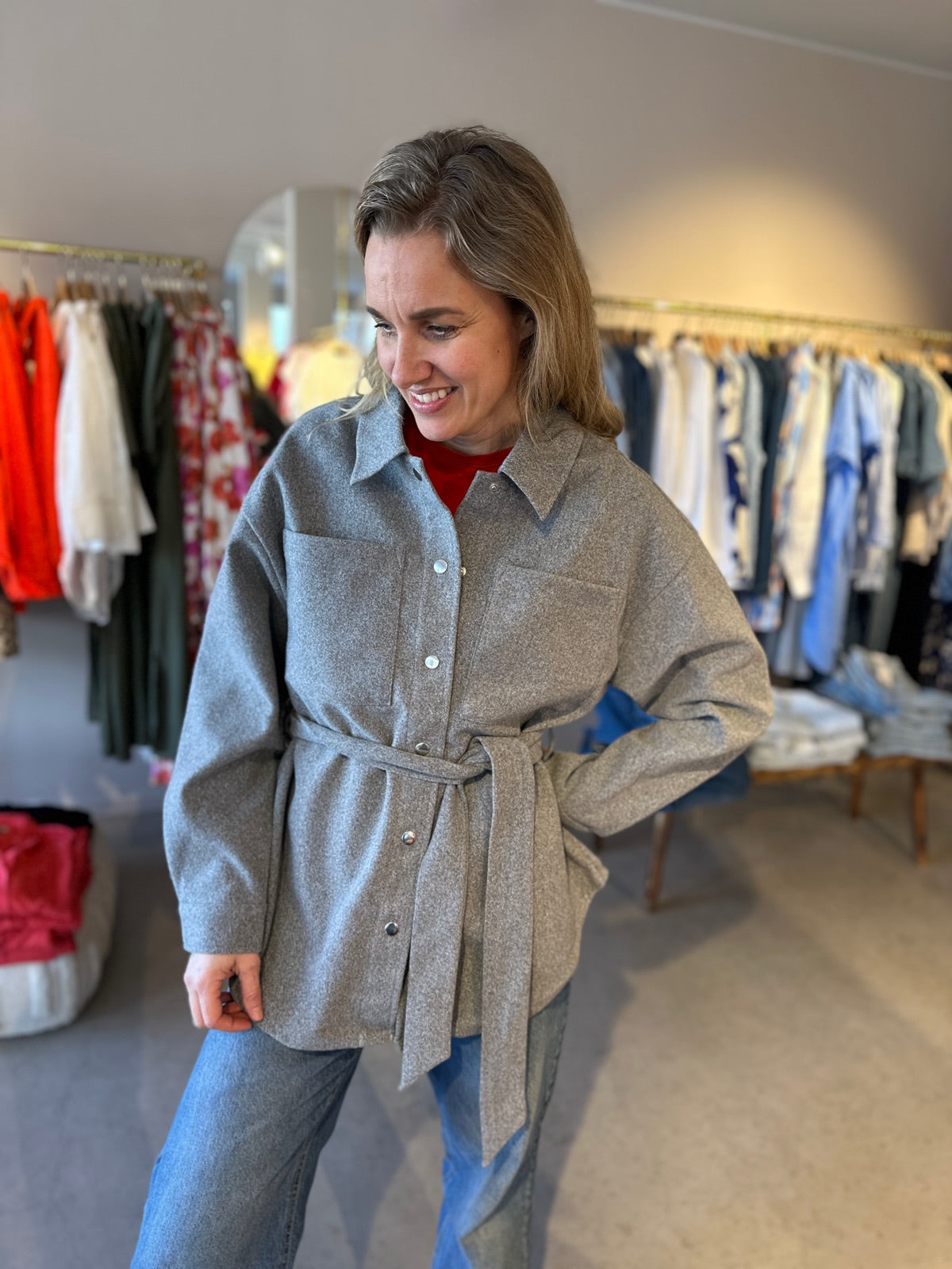 Pcvega Shacket Medium Grey Melange