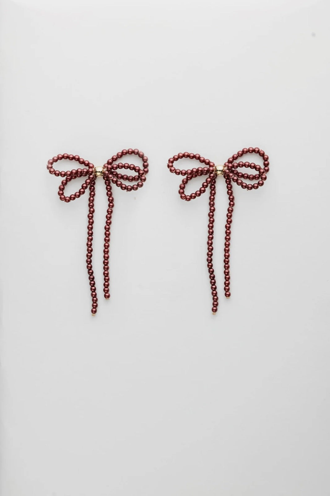 Pearl Bow Earrings Burgundy