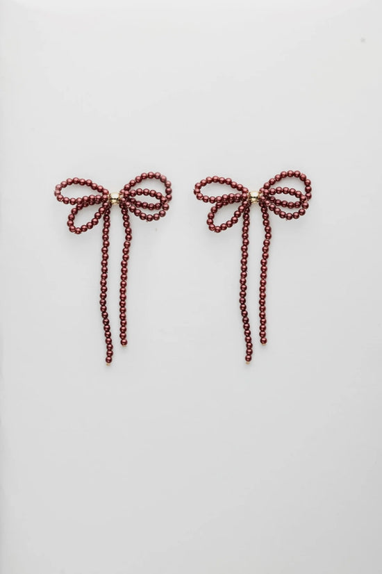 Pearl Bow Earrings Burgundy