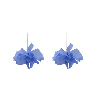 Petal Earrings Blue - BECCASIN STORE - Blue fabric petal earrings with delicate layered design, lightweight smycke style örhänge.