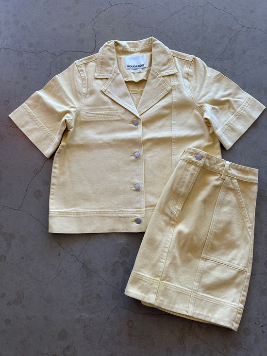 Roujolie Resort Collar Denim Shirt Pineapple Slice