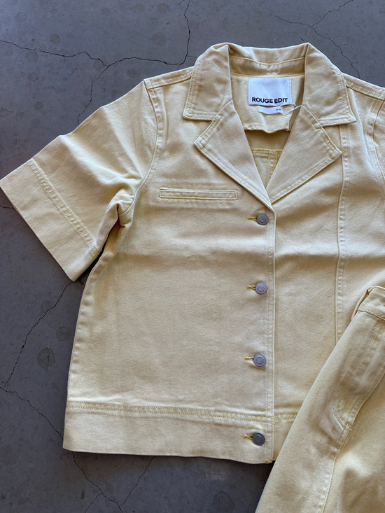 Roujolie Resort Collar Denim Shirt Pineapple Slice