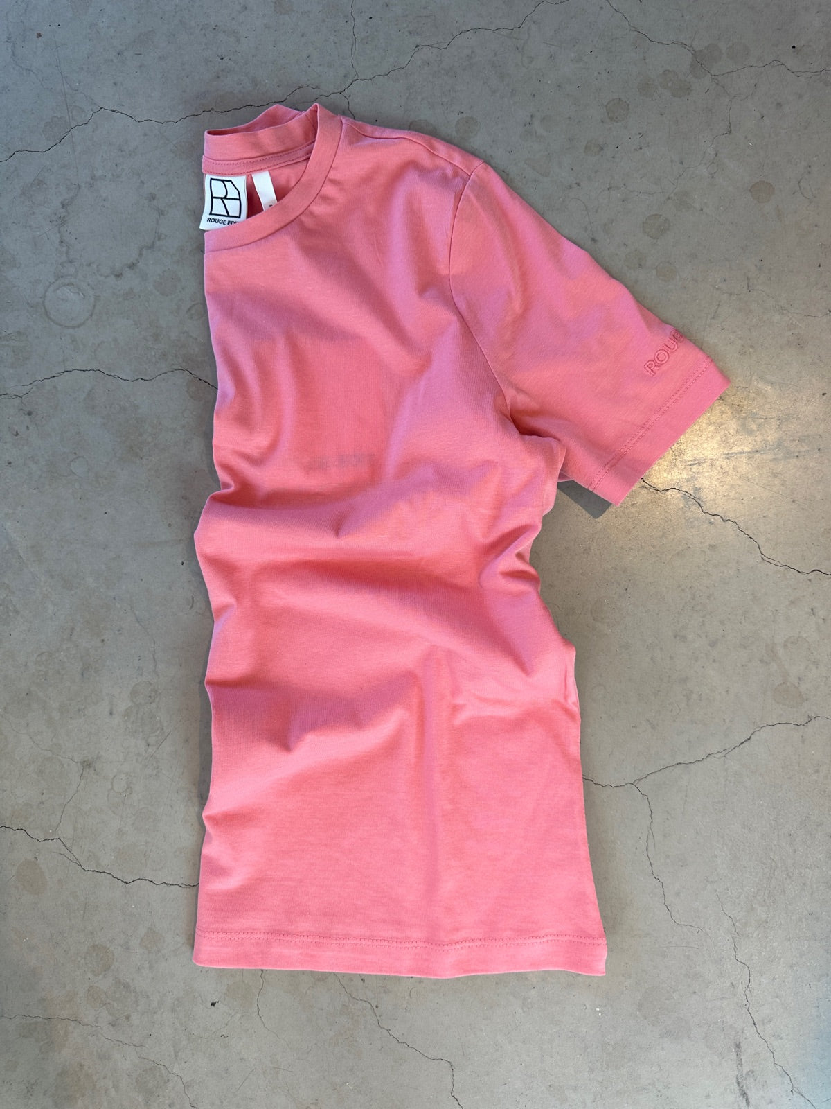 Roupima Short Sleeve Emb O Neck Tee Peach Blossom