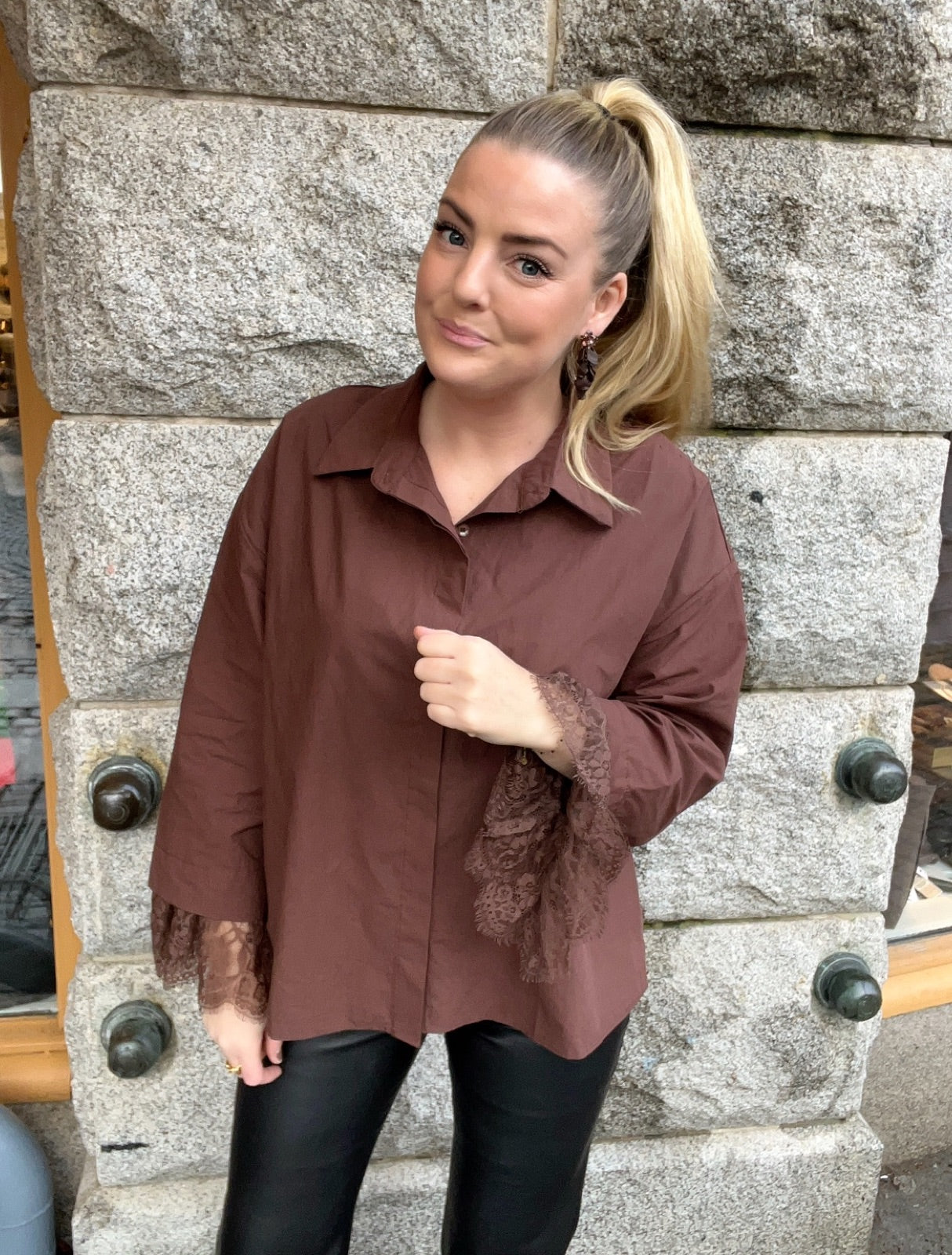 Shirt W Lace Marron