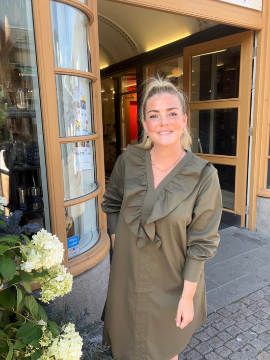 Sigga V-Flounce Dress  Khaki
