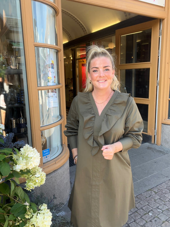 Sigga V-Flounce Dress  Khaki