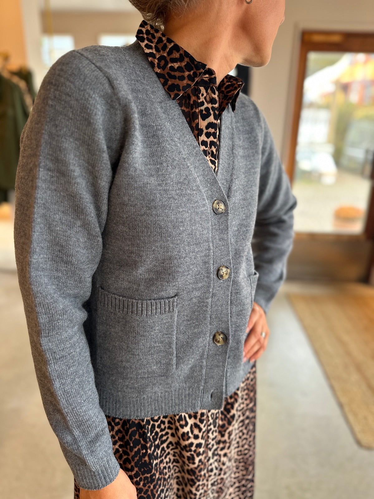 Slfana Long Sleeve Knit Wool Cardigan Medium Grey Melange