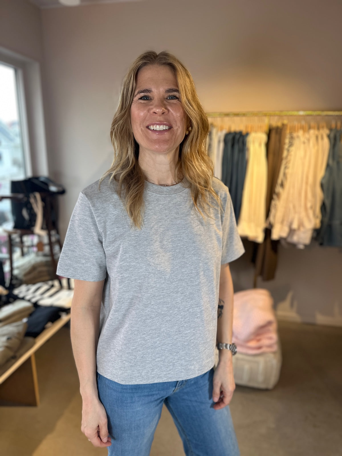 Slfessential Short Sleeve Boxy Tee Light Grey Melange