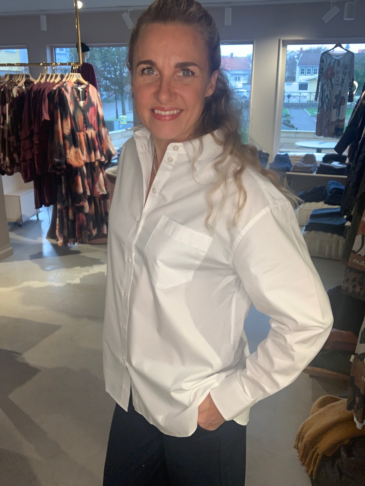 Slfester Long Sleeve Oversize Shirt Bright White
