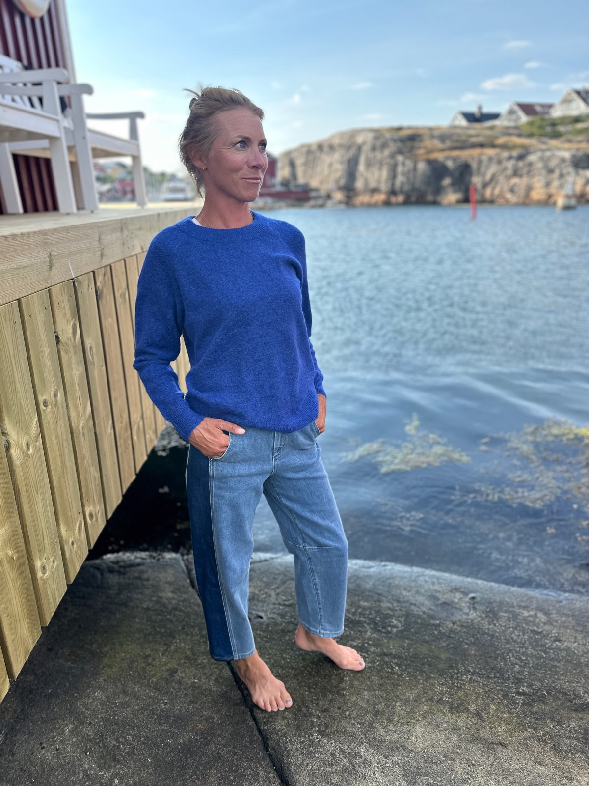 Slflulu Long Sleeve Knit O Neck Dazzling Blue Melange