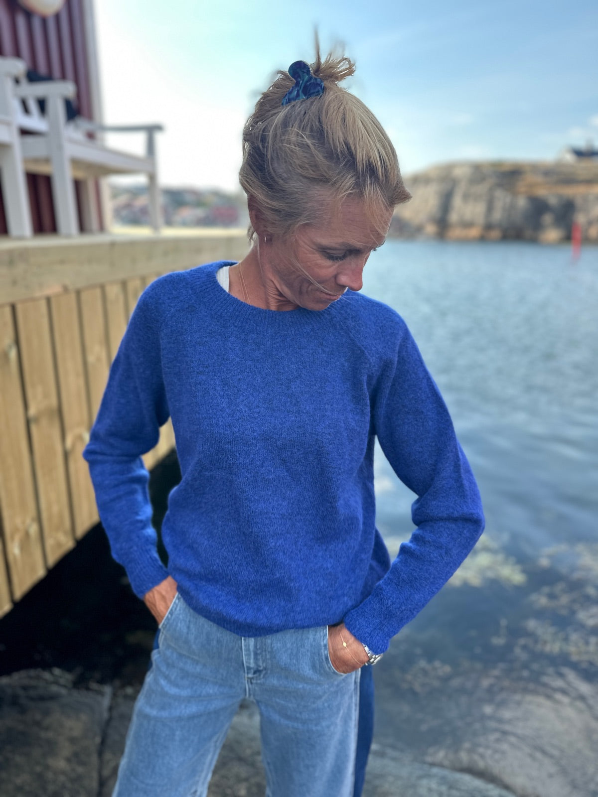 Slflulu Long Sleeve Knit O Neck Dazzling Blue Melange