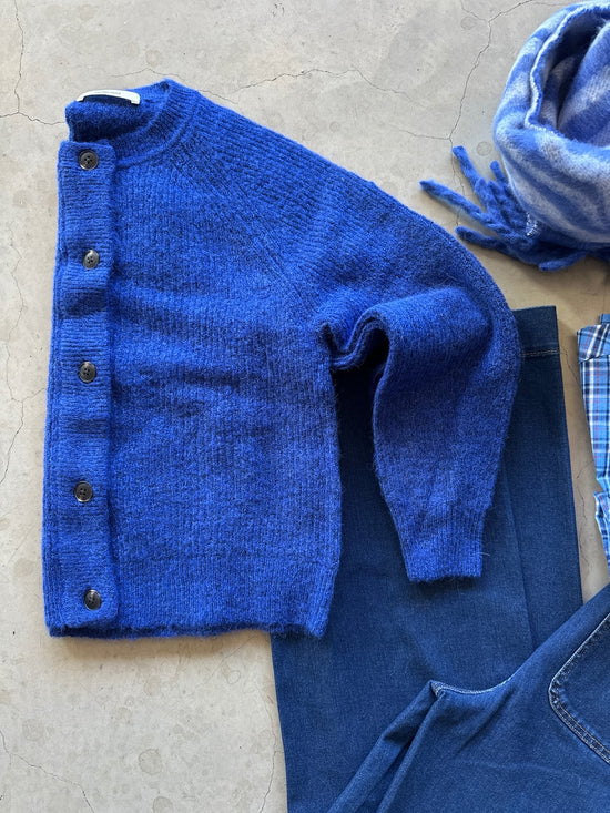 Slflulu Long Sleeve Knit Short Cardigan Dazzling Blue Melange