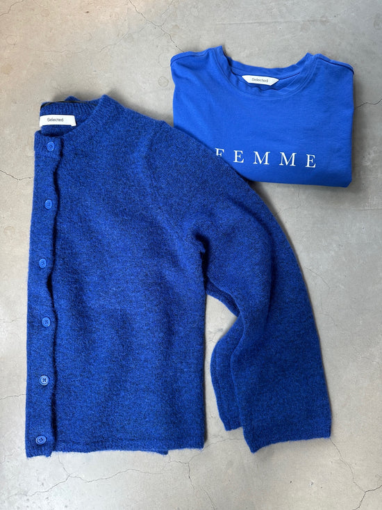 Slflulu New Long Sleeve Knit Cardigan Dazzling Blue Melange
