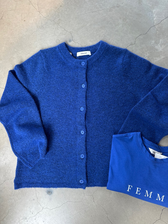 Slflulu New Long Sleeve Knit Cardigan Dazzling Blue Melange