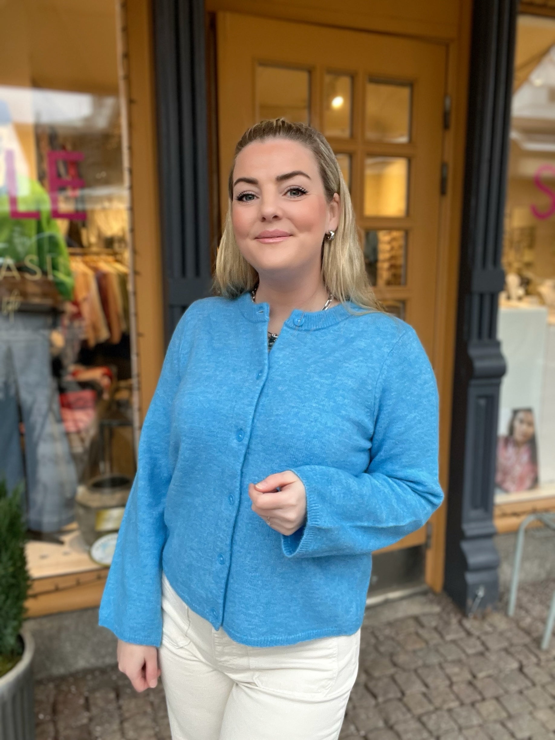 Slflulu New Long Sleeve Knit Cardigan Malibu Blue Melange