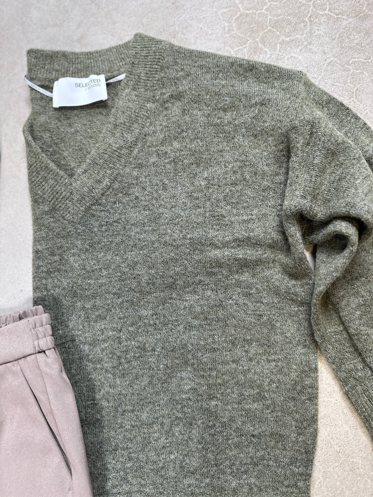 Slfmaline Long Sleeve Knit V Neck Dusky Green Melange