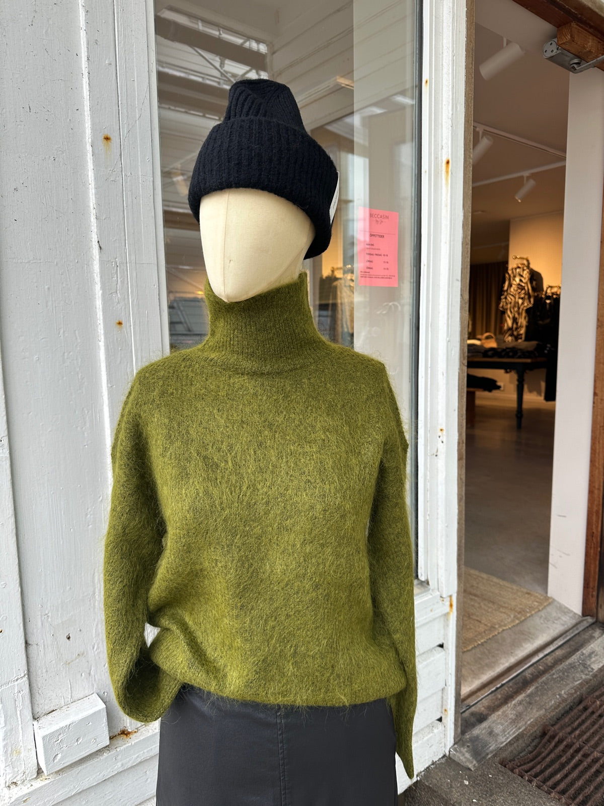 Slfmira Mohair Long Sleeve Knit High Neck Avocado Black Core