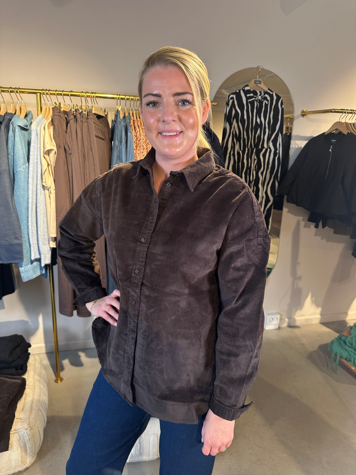 Slfruna Corduroy Shirt Chocolate Torte