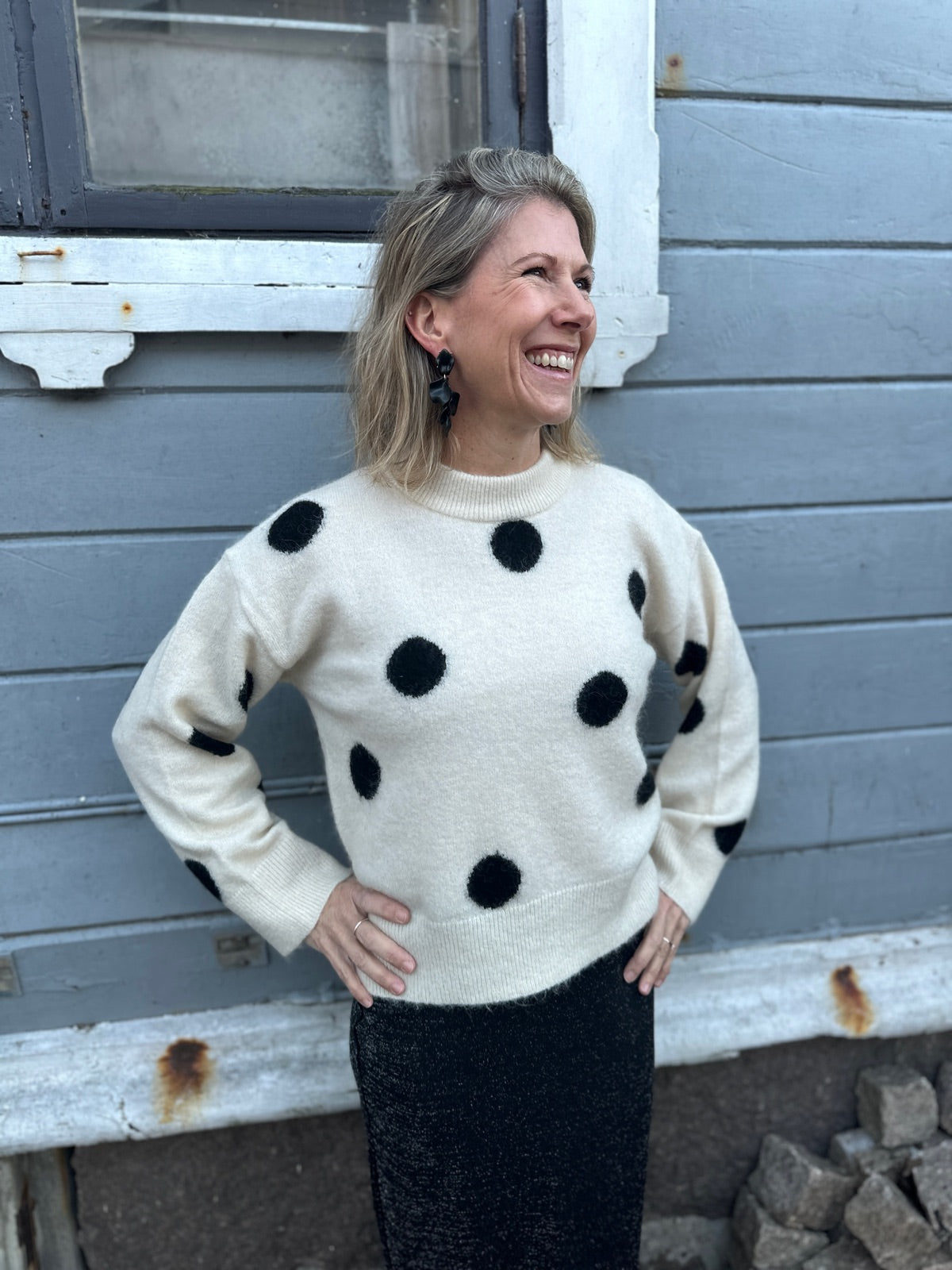 Slfsif Long Sleeve Dot Knit O Neck Birch Black