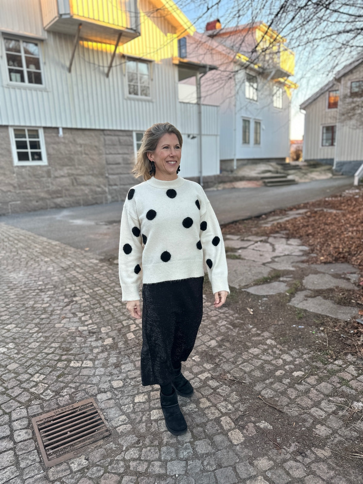 Slfsif Long Sleeve Dot Knit O Neck Birch Black