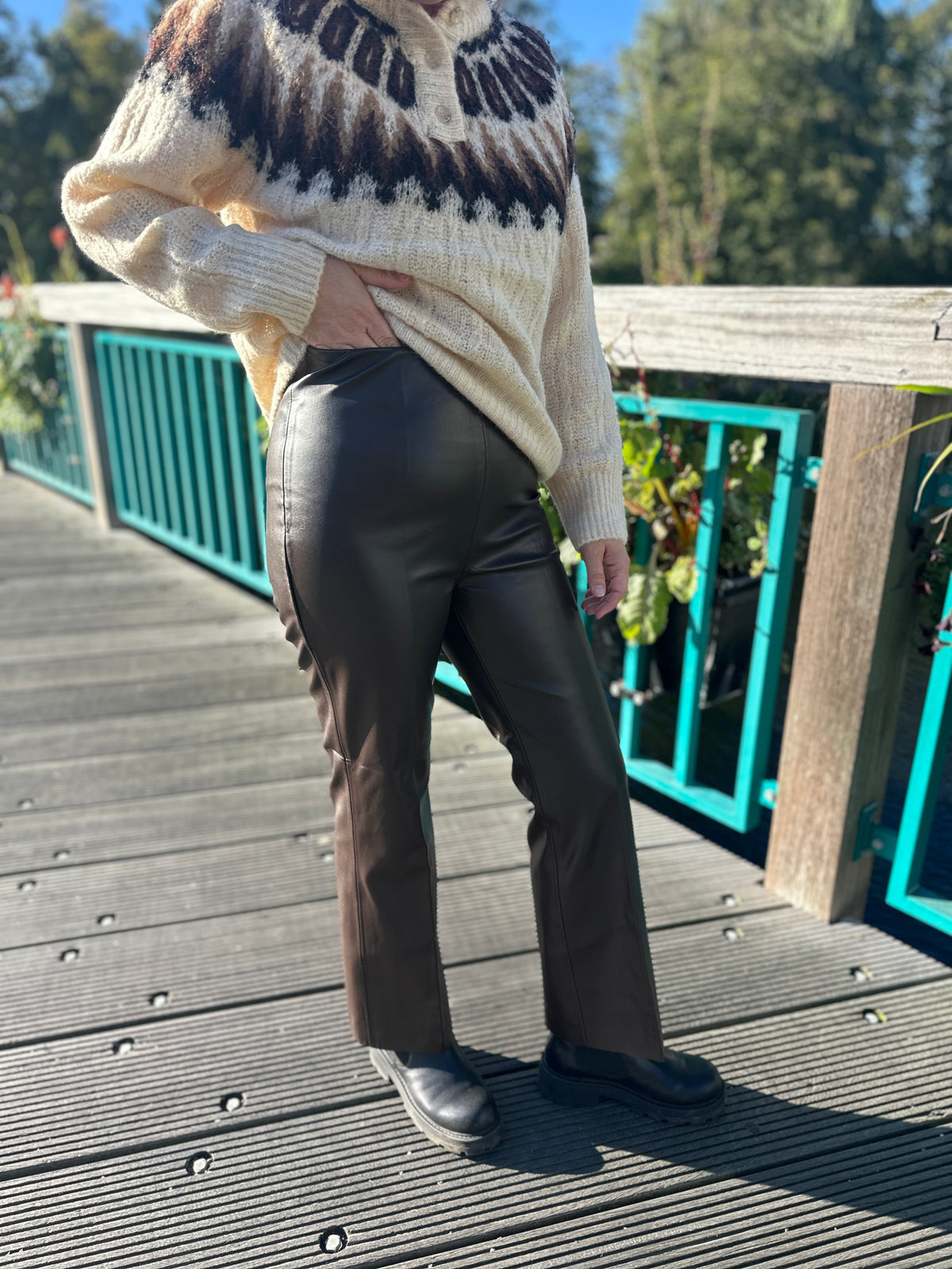 Slkaylee Pu Kickflare Pants Chocolate Torte