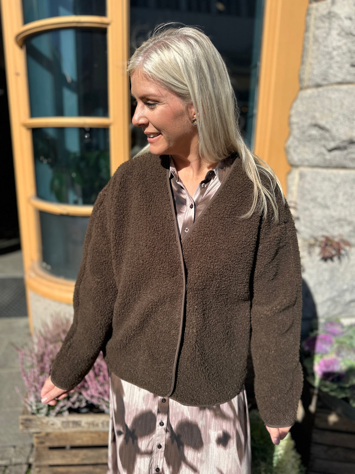 Viada Loose Long Sleeve Teddy Jacket Coffee Bean
