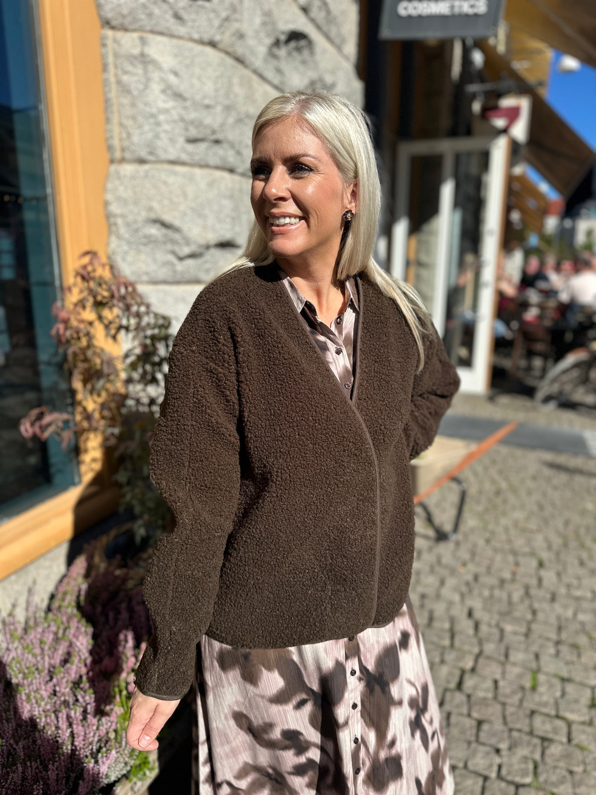 Viada Loose Long Sleeve Teddy Jacket Coffee Bean