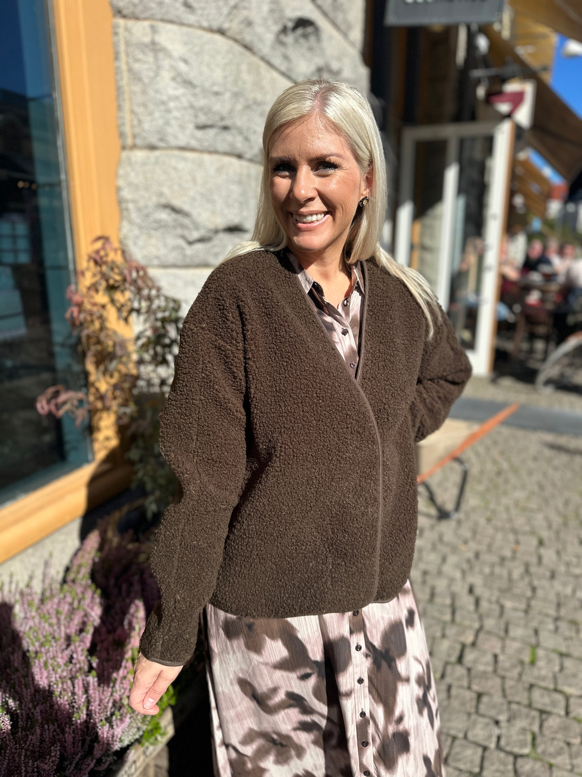 Viada Loose Long Sleeve Teddy Jacket Coffee Bean
