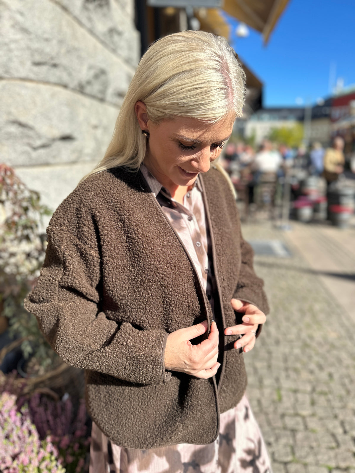 Viada Loose Long Sleeve Teddy Jacket Coffee Bean