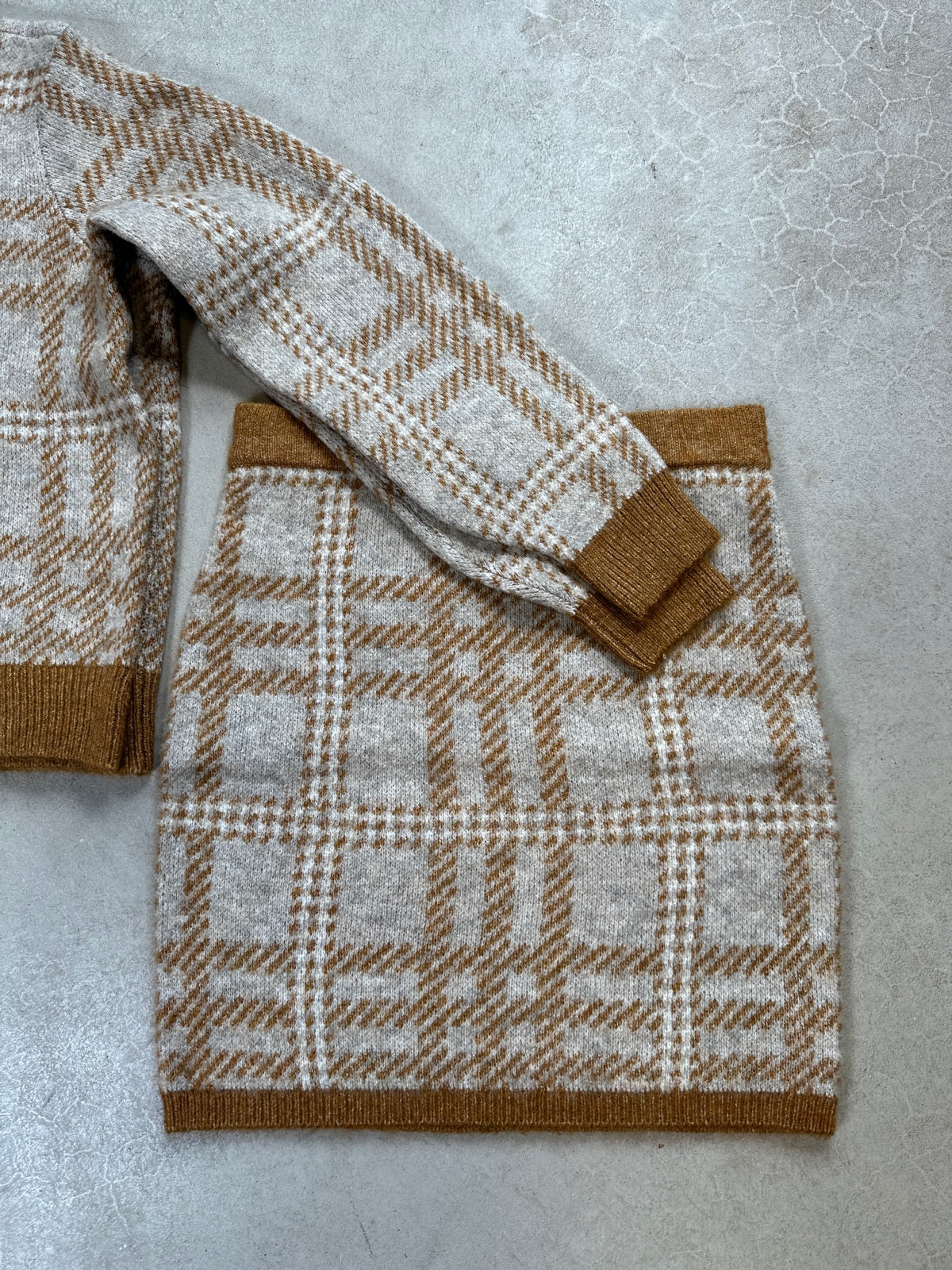 Vicilia Hw Check Knit Skirt Caramel Café Natural Melangebirch