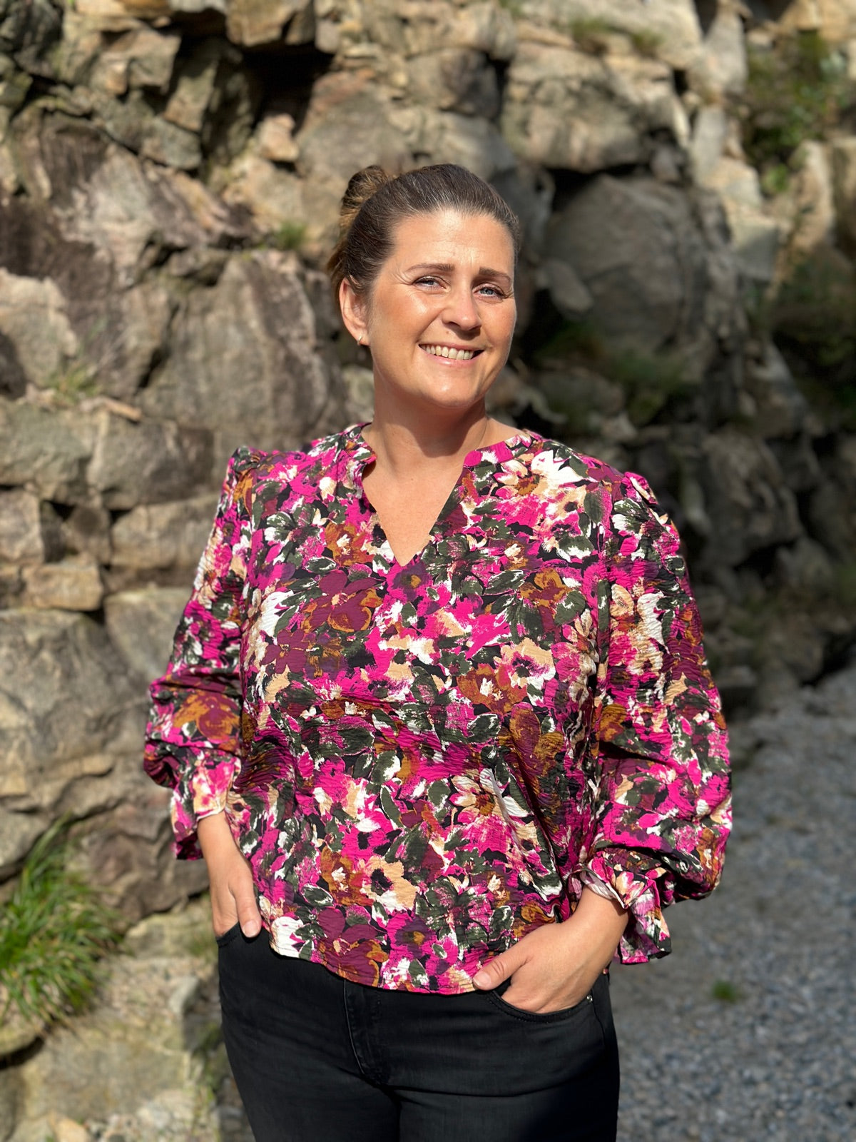 Vidogma V Neck Long Sleeve Shirt Black Multi