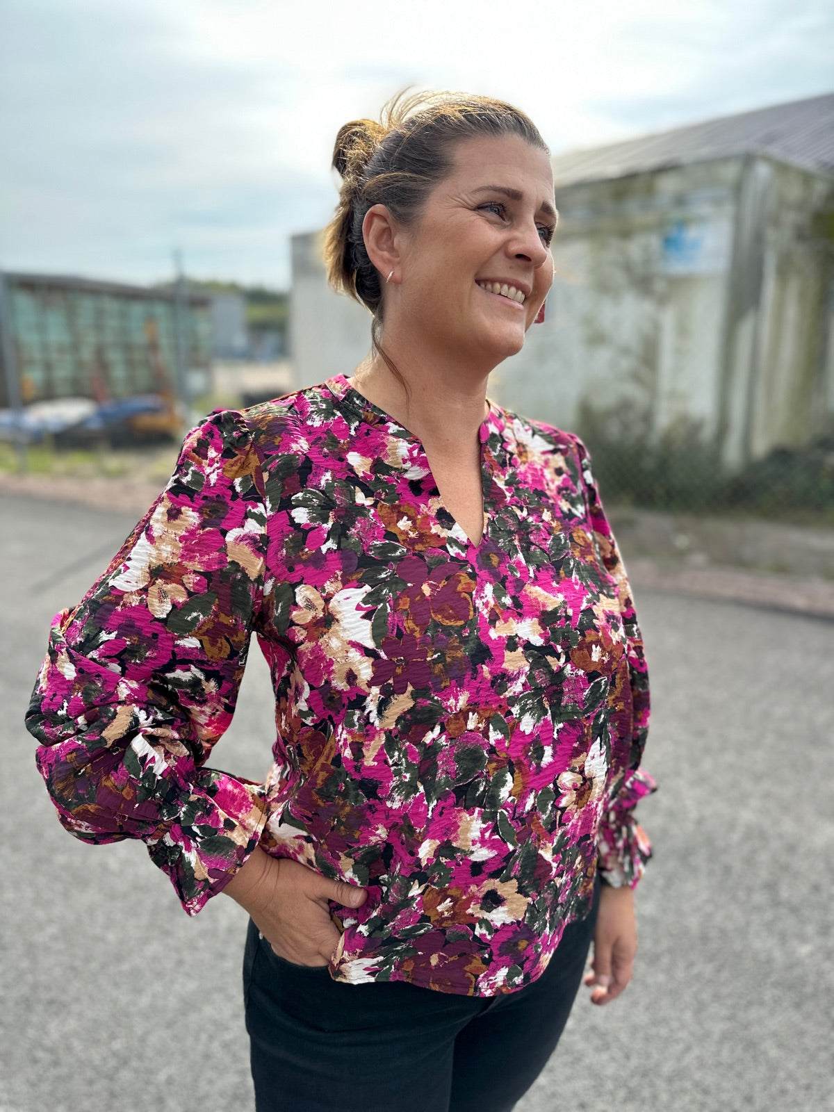 Vidogma V Neck Long Sleeve Shirt Black Multi