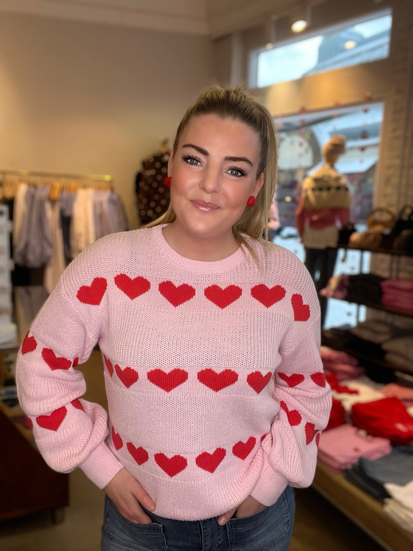 Vijamilla Long Sleeve O Neck Jacquard Knit Top Cherry Blossom Hibiscus