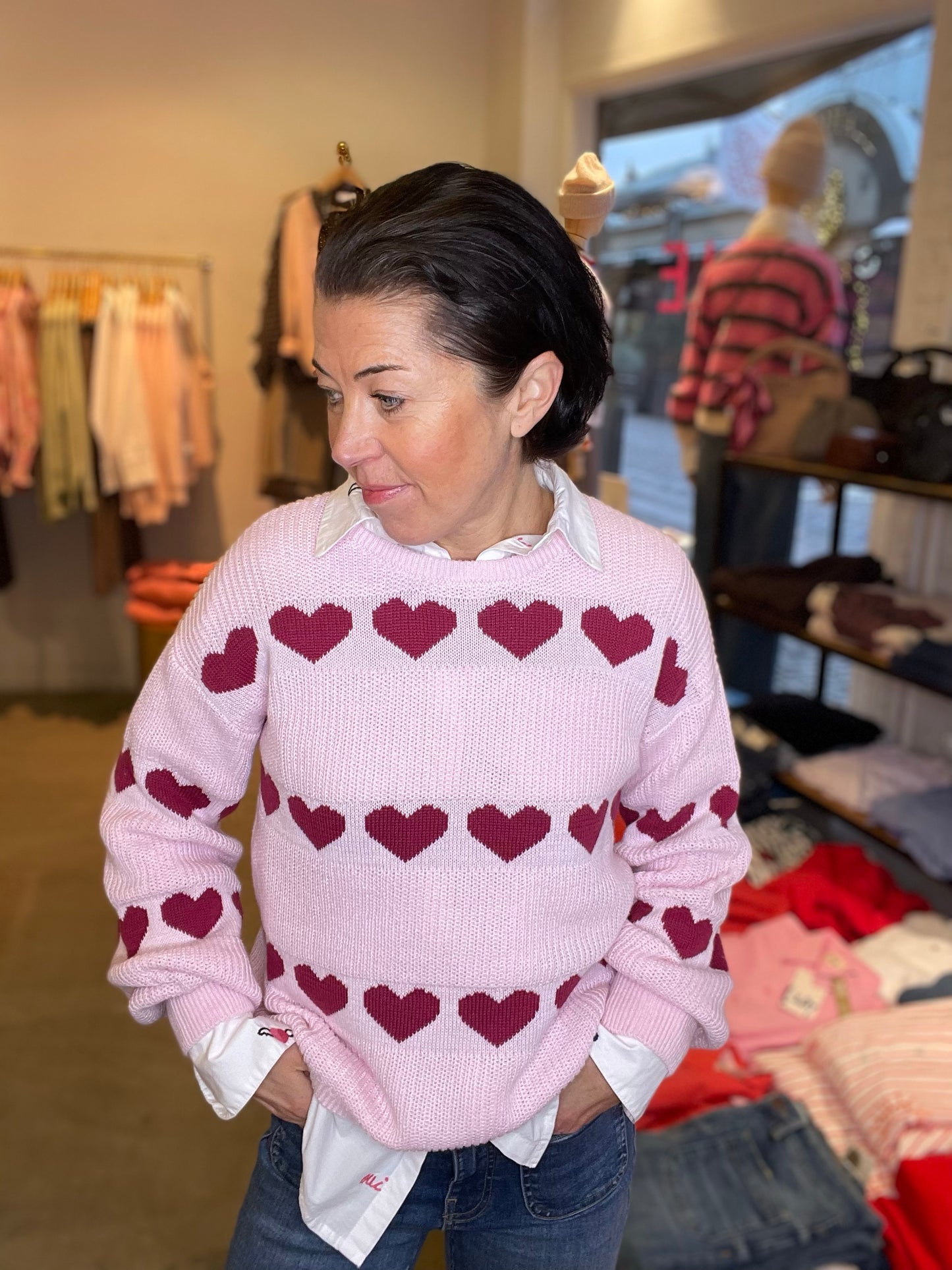 Vijamilla Long Sleeve O Neck Jacquard Knit Top Cherry Blossom Anemone