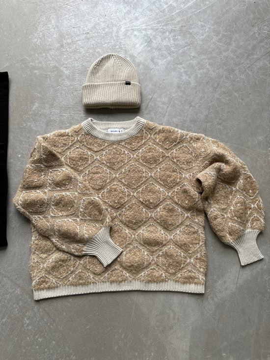 Vijeena Open O Neck Long Sleeve Pattern Knit Top Cornstalk