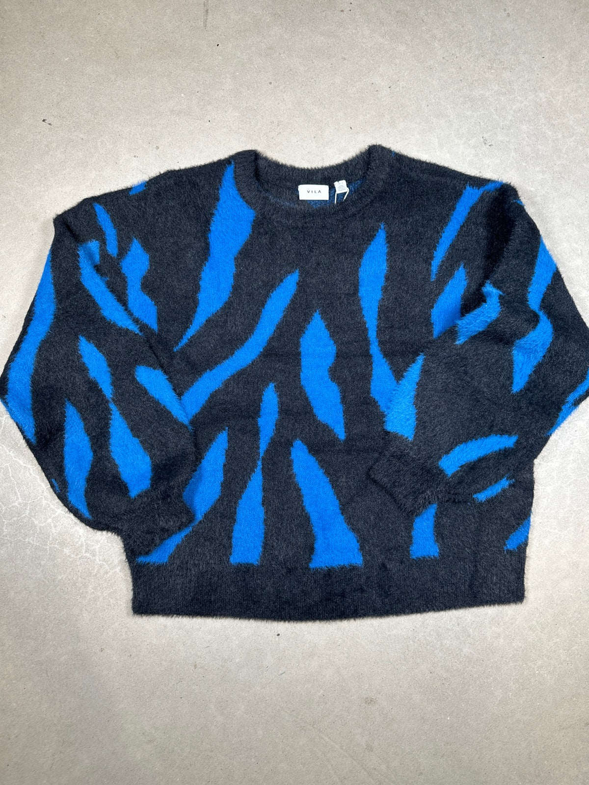 Vilajuli Jaquard Long Sleeve Knit Top Black Lapis Blue