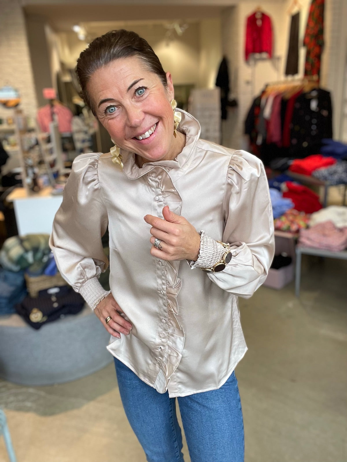 Vilutto Long Sleeve Frill Shirt Cement
