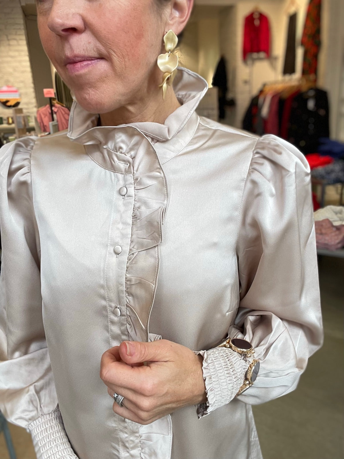 Vilutto Long Sleeve Frill Shirt Cement