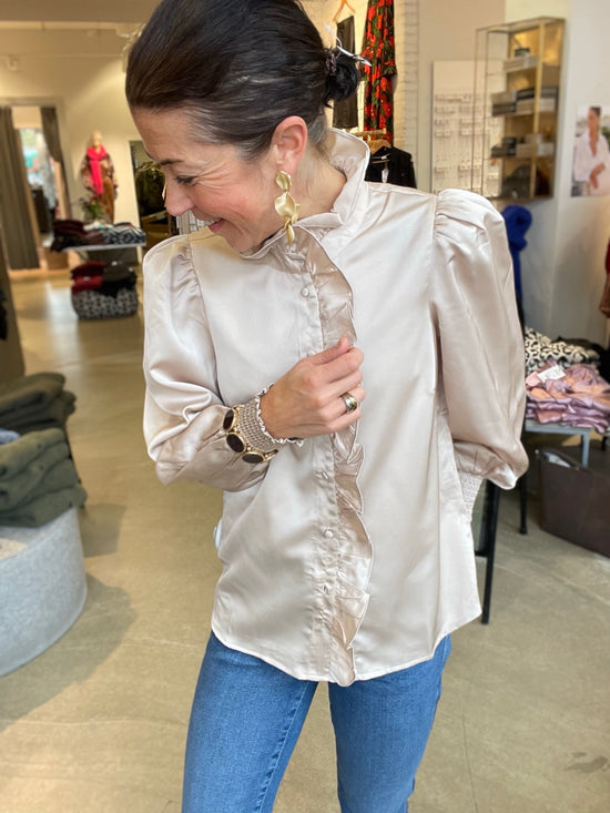 Vilutto Long Sleeve Frill Shirt Cement