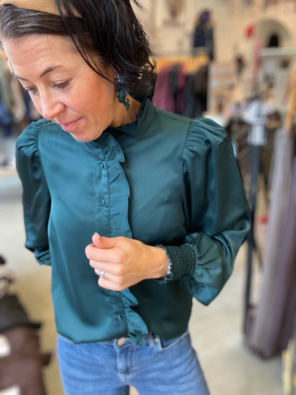 Vilutto Long Sleeve Frill Shirt Ponderosa Pine