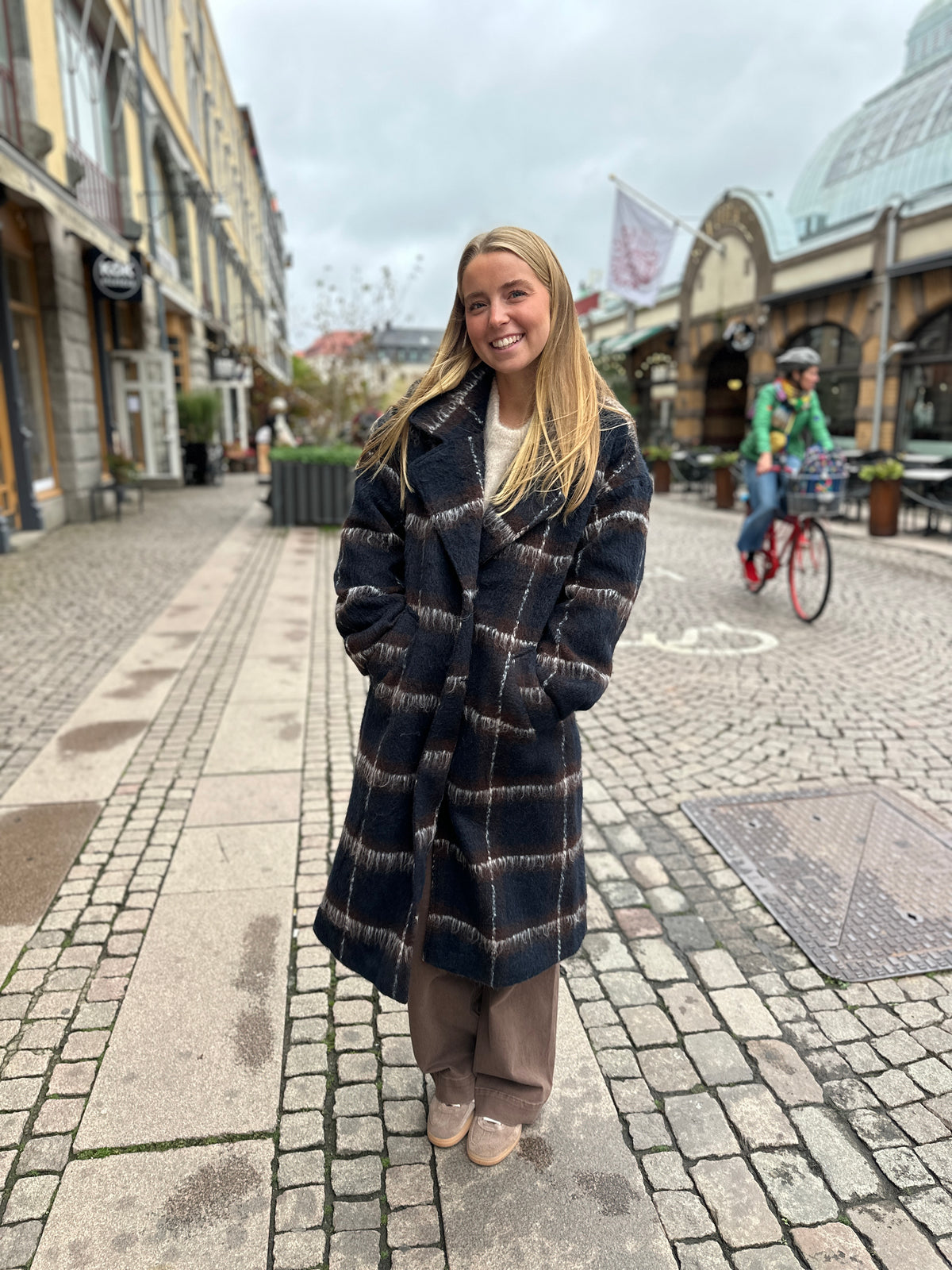 Vimelon Long Sleeve Check Coat Navy Blazer Coffee Beanbirch