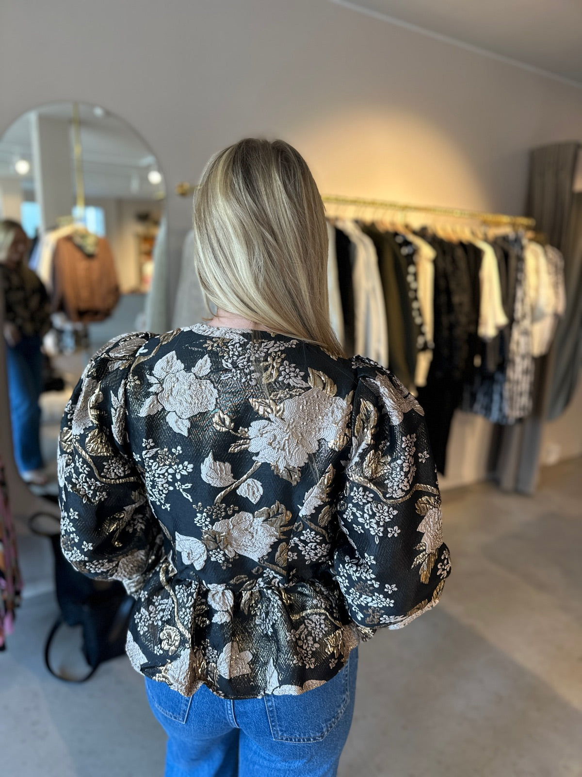 Viothea Peplum Jacquard Top Black Beauty