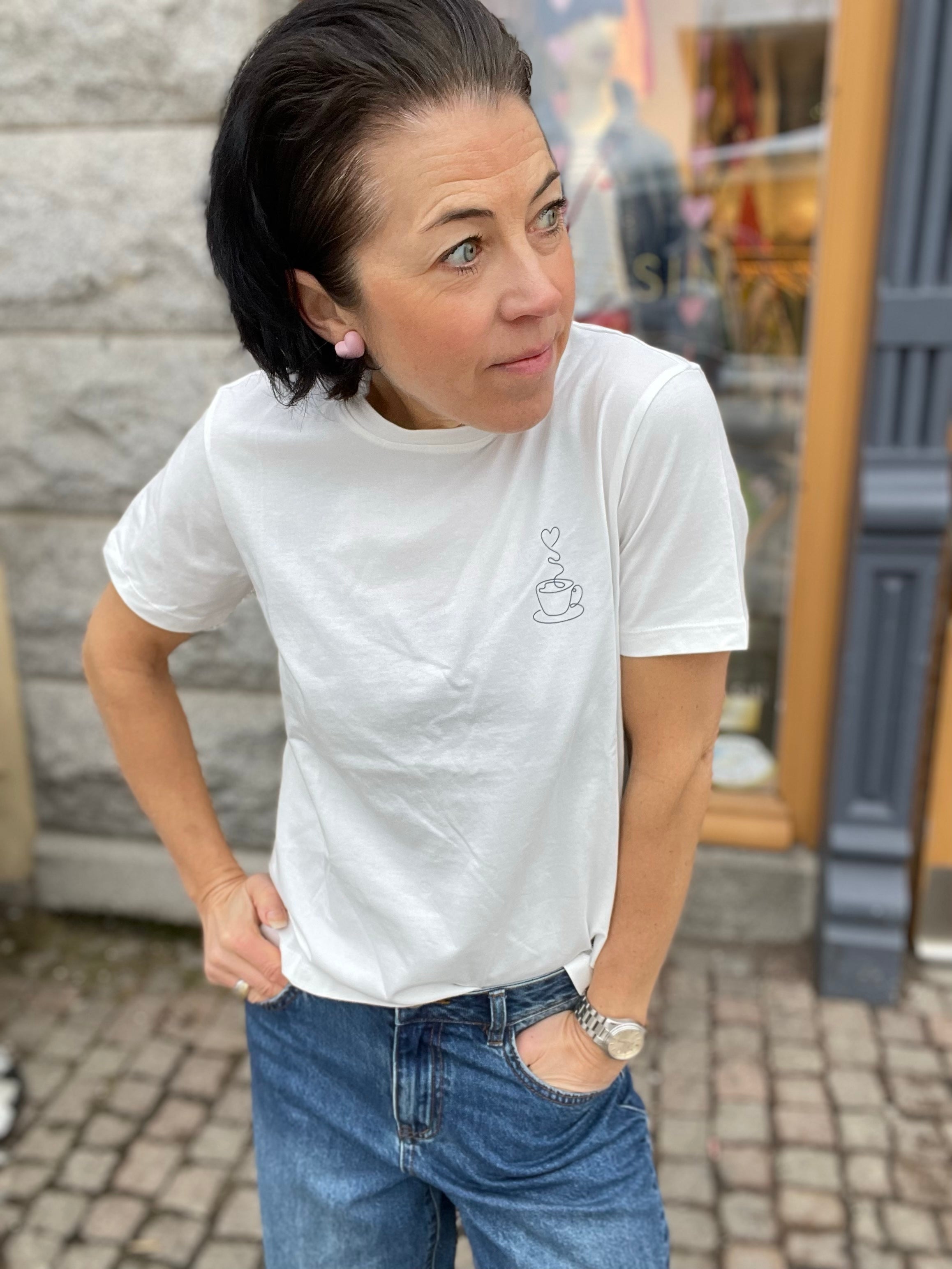 Visybilla French O Neck Short Sleeve Top Snow White Coffee Black