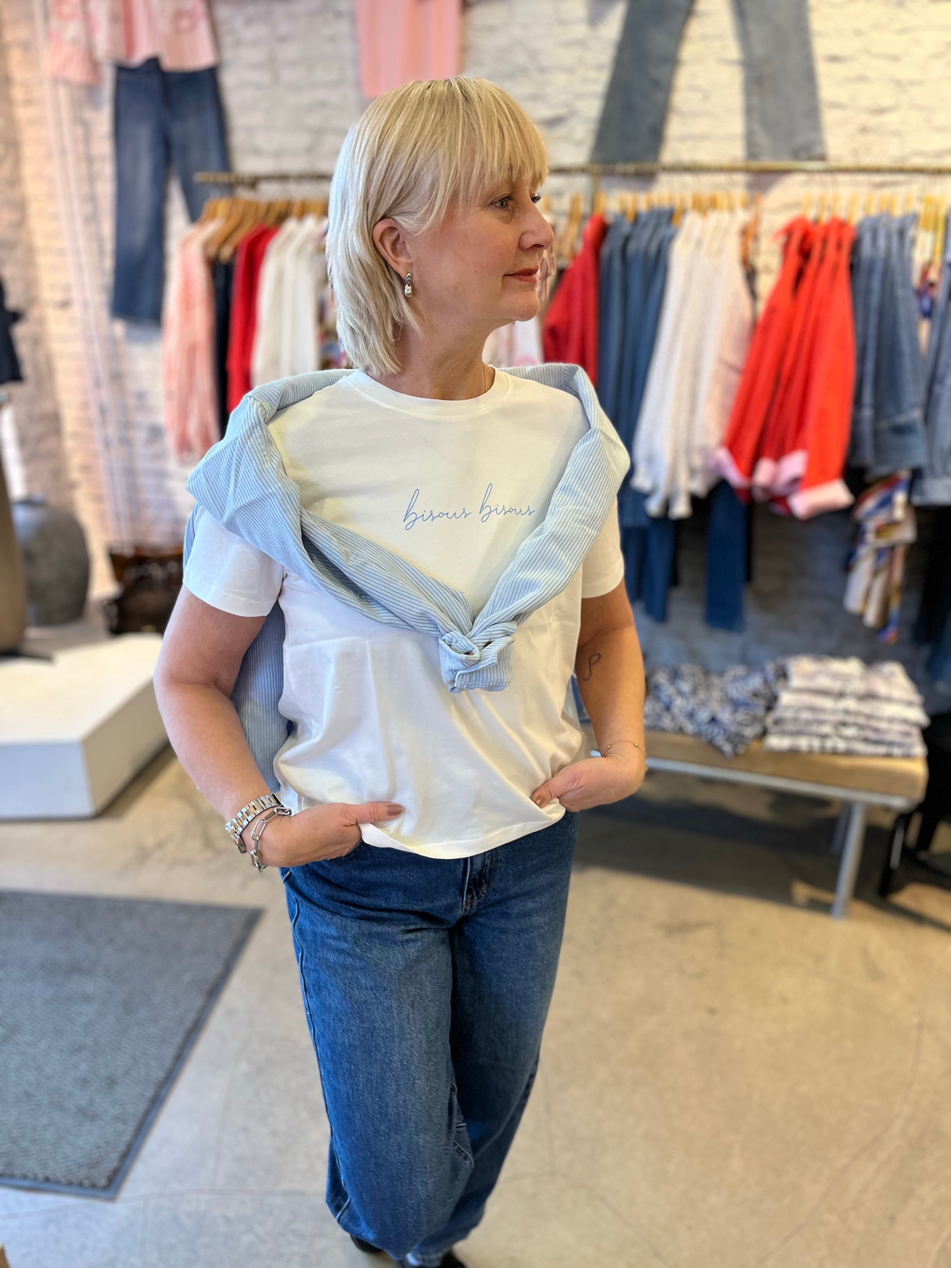 Visybilla French O Neck Short Sleeve Top Snow White Bisous All Aboard