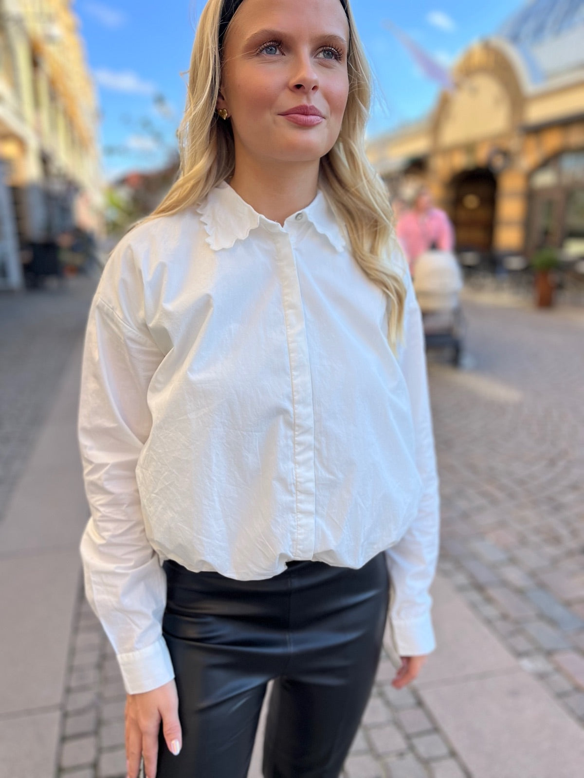 Viwavya Long Sleeve Wavy Balloon Shirt Snow White