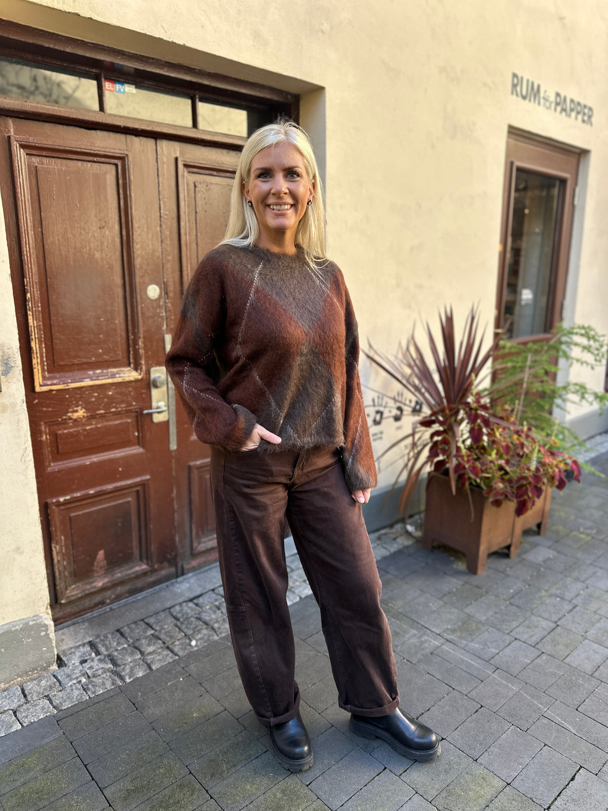 Yasargy Long Sleeve Mohair Blend Knit Pullover Coffee Bean Incencesepiaoatmeal