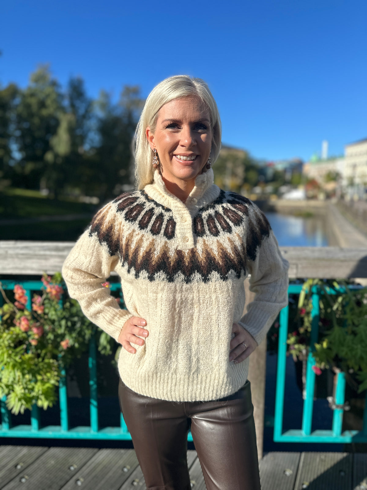 Yasdomina Long Sleeve Wool Blend Knit Pullover Wood Ash W Dijonshaved Chocolate